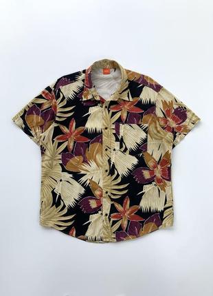 Чоловіча сорочка hugo boss relaxed-fit floral-print cotton shirt, літня сорочка