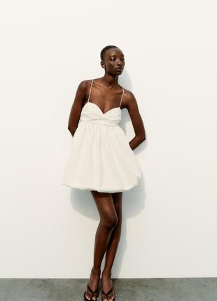 Короткое белое платье баллон zara new