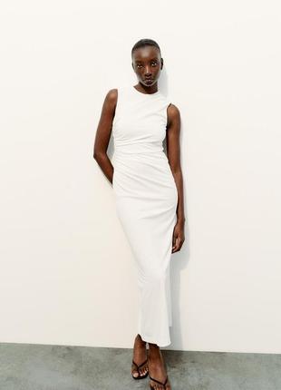 Драпированное белое миди платье zara new