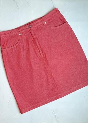 🌿1+1=3 красная короткая джинсовая юбка высокая посадка l.o.g.g., размер 48 - 507 фото