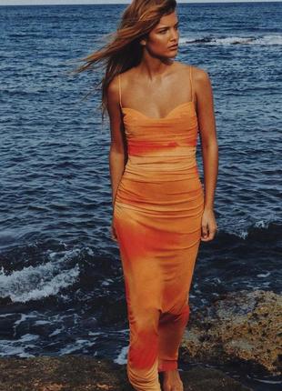 Драпированное оранжевое платье женская zara new