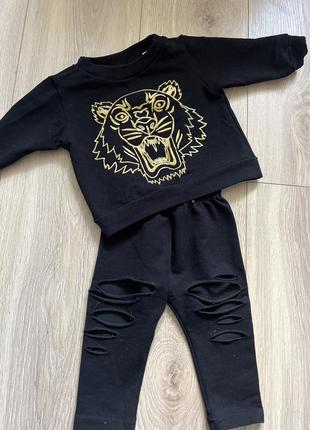 Стильный черный модный комплект лосины и свитшот байка черная kenzo стиль порванные брюки