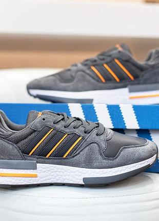 Розпродаж! adidas zx 500 кросівки кеди чоловічі адідас весняні осінні демісезонні демісезон відмінна якість низькі замша замшеві сірі з помаранчевим