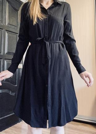 Базовое черное платье - рубашка на пуговицах вискоза