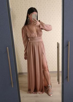 Длинное платье с разрезом, шёлковое платье в пол, вечернее платье zara, выпускное massimo dutti