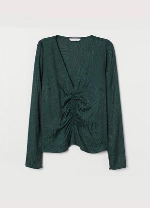 Зеленая атласная блуза h&amp;m сатиновая леопардовый принт со стяжкой