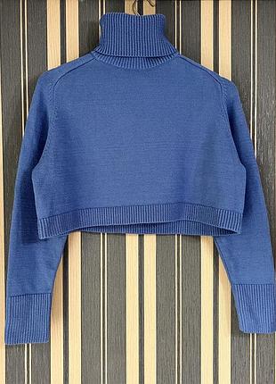Zara s новый  укороченый вязаный свитер с высоким горлом синий