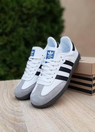 Женские кожаные кроссовки adidas samba og white black адидас самба белые