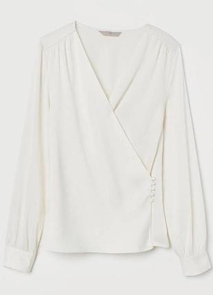 Сатинова блуза h&m з імітацією затину атласна біла молочна перламутрова