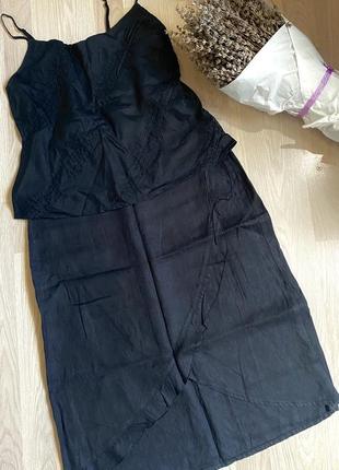 Ляной костюм майка черная юбка черная лен 100%- м