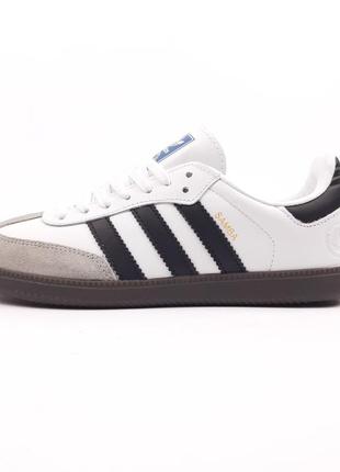 Женские кожаные кроссовки adidas samba og white black адидас самба белые