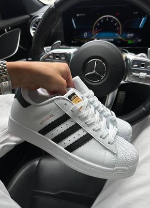 Женские кожаные кроссовки adidas superstar white black classic адидас суперстар