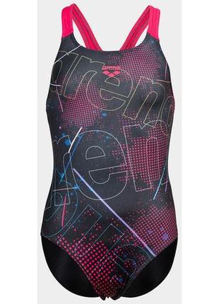 Купальник закритий для дівчат arena galactics swim pro back чорний, рожевий діт 128см