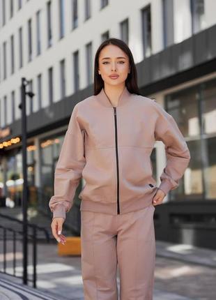 Женский весенний трикотажный костюм бомбер и штаны со стрелками размеры s-xl