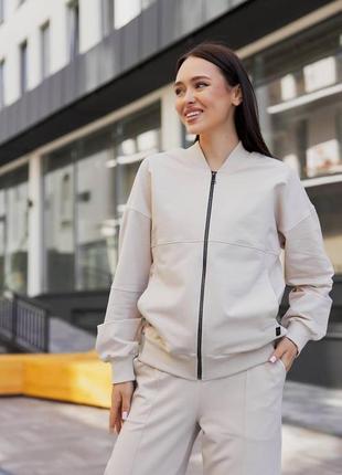 Женский весенний трикотажный костюм бомбер и штаны со стрелками размеры s-xl