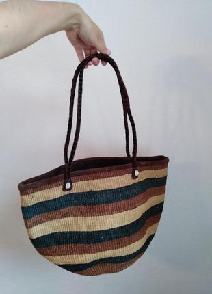 Соломенная сумка шоппер солома сумка круглая сумка пляжная бежевая сумка летняя плетеная сумка2 фото