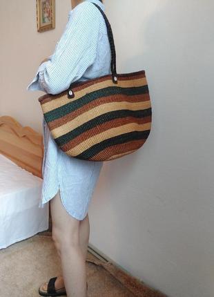 Соломенная сумка шоппер солома сумка круглая сумка пляжная бежевая сумка летняя плетеная сумка4 фото