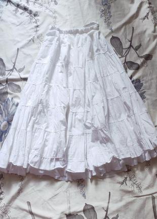 Спідниця довга ярусна біла літня пишна ошатна міді максі юбка лоліта вінтажна2 фото
