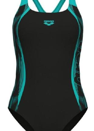 Купальник arena swim pro back graphic чорний, бірюзовий жін 38