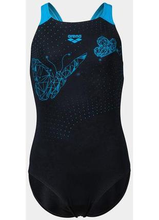 Купальник закритий для дівчат arena butterfly swimsuit v back чорний, блакитний діт 128см