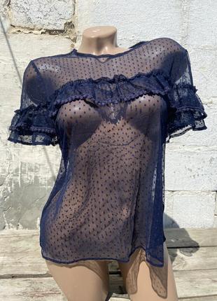 Шикарная прозрачная блуза в горошек miss selfridge размер с-м
