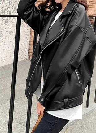 Чорна демісезонна жіноча куртка-косуха з еко-шкіри н&м3 фото