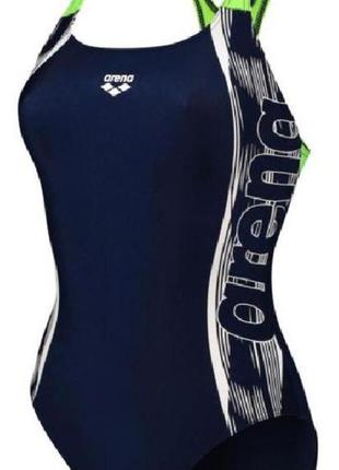 Купальник arena swim pro back graphic лайм, синій, білий жін 38