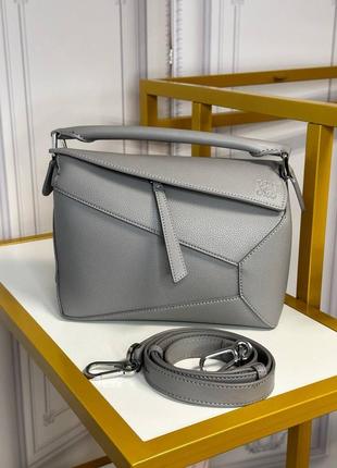 Сумка кожаная серая в стиле loewe puzzle премиум