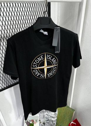Брендова чоловіча футболка / якісна футболка stone island в чорному кольорі на літо