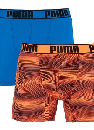 Труси-боксери puma active boxer print 2p синій, помаранчевий чол s