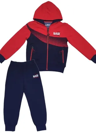 Спортивний костюм з капюшоном для хлопчика р.146 червоний,темно-синій grace 87870