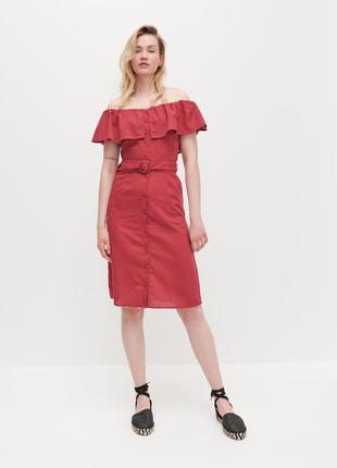 Літнє лляне плаття міді reserved з відкритими плечиками