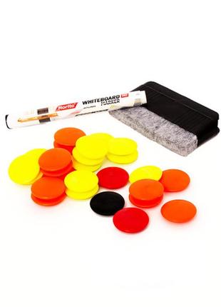 Набір для тактичних дощок meta set of magnet, marker, duster жовтий, помаранчевий, чорний, червоний