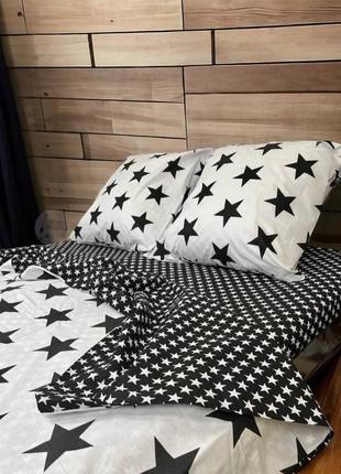 Набор постельного белья из бязи, черно-белый комплект, со звездочками, двусторонний,...