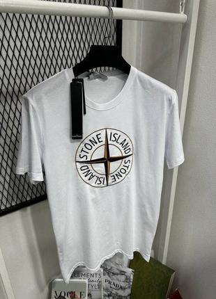 Брендова чоловіча футболка / якісна футболка stone island в білому кольорі на літо