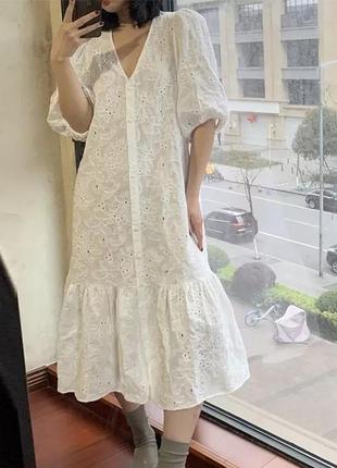 Оригинальное брендовое платье из прошвы коттон 🔥4 фото