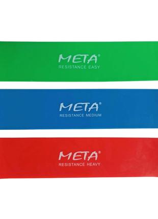 Набір резинок для фітнесу meta elastic bands set of 3 pcs зелений, синій, червоний уні 60х5 см