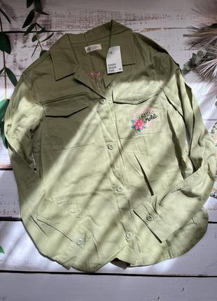 Коттоновая куртка рубашка с вышивкой h&amp;m р.14+3 фото