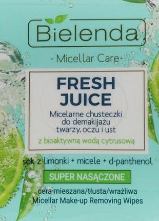 Влажные салфетки для снятия макияжа "лайм" fresh juice micelar make-up removing wipes