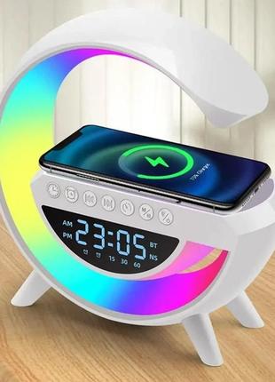 Настольная смарт лампа, ночник bt-3401 rgb rainbow light-wireless happy light с bluetooth колонкой + беспровод