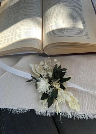Весільна елеганція: набір браслета та бутон'єрки з евкаліптом та сухоцвітами3 фото