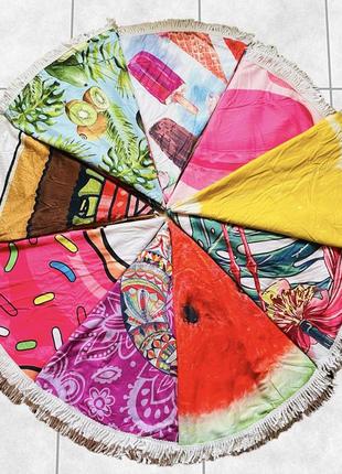Великий пляжний круглий рушник-килимок/ покривало з  бахромою colorful home / мікрофібра2 фото