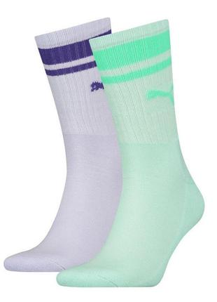 Шкарпетки puma crew regular stripe 2p unisex фіолетовий, м'ятний уні 39-42