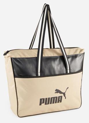 Сумка puma campus shopper 15l чорний, бежевий уні 31х41х12 см