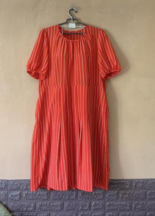 Сукня плаття міді розмір 52 54 червоного кольору в полоску елегантна вінтаж