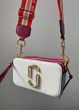 Женская сумка в стиле marc jacobs small camera bag white/pink.8 фото