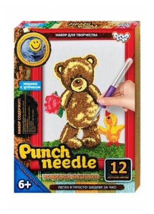 Ковровая вышивка "punch needle: мишка с цветочком" pn-01-01