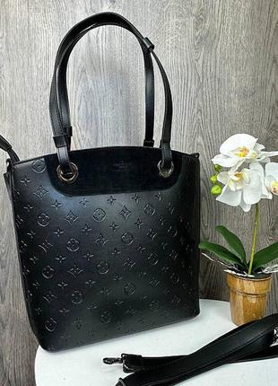 Женская сумка с замшевой вставкой черная женская сумочка в сесседливости