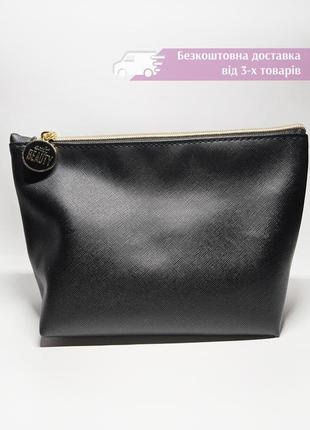 Черная косметичка cult beauty black faux leather make up bag кожзам