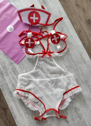 Сексуальний комплект медсестри еротичний костюм медсестра боді з відкритим доступом